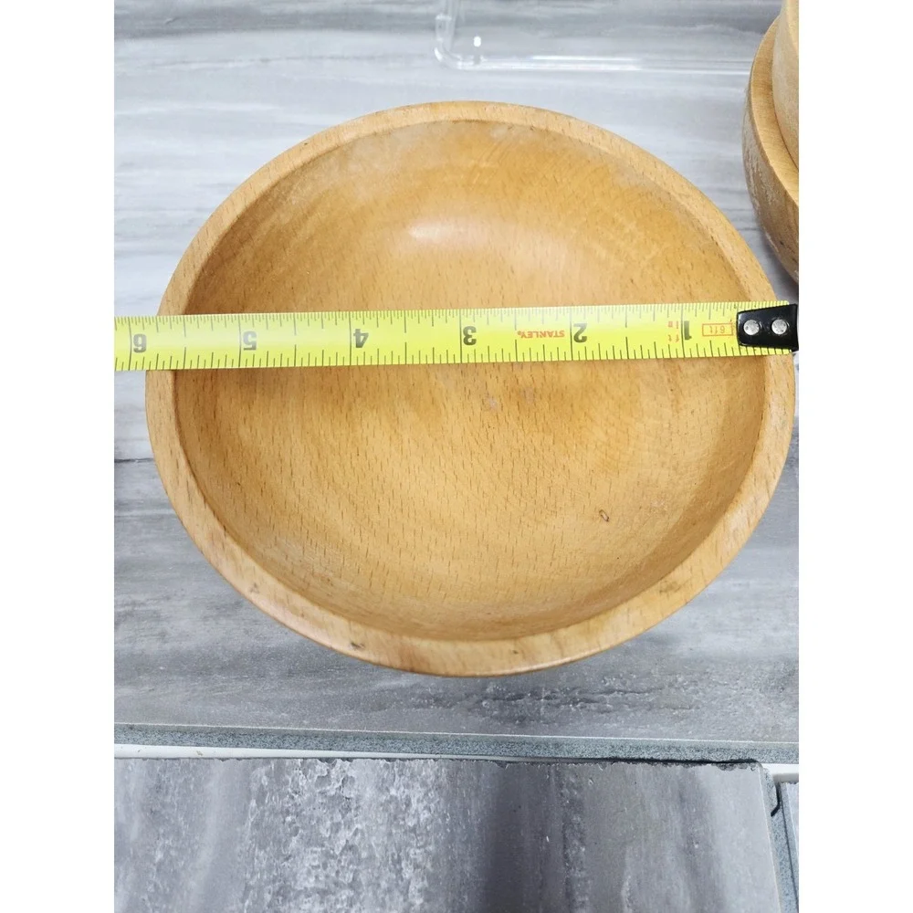 Set 4 Small Vintage Wooden Salad Bowls - 6